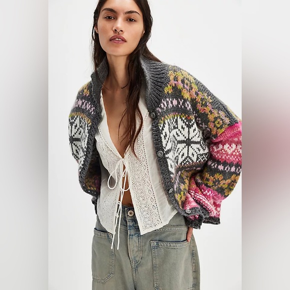 Free People Sweaters - Free People NWT Snowdrift Cardigan Size XL Knit Colorful Drop Shoulder Pit 30